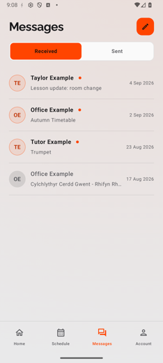 Secure messages list with read and unread threads